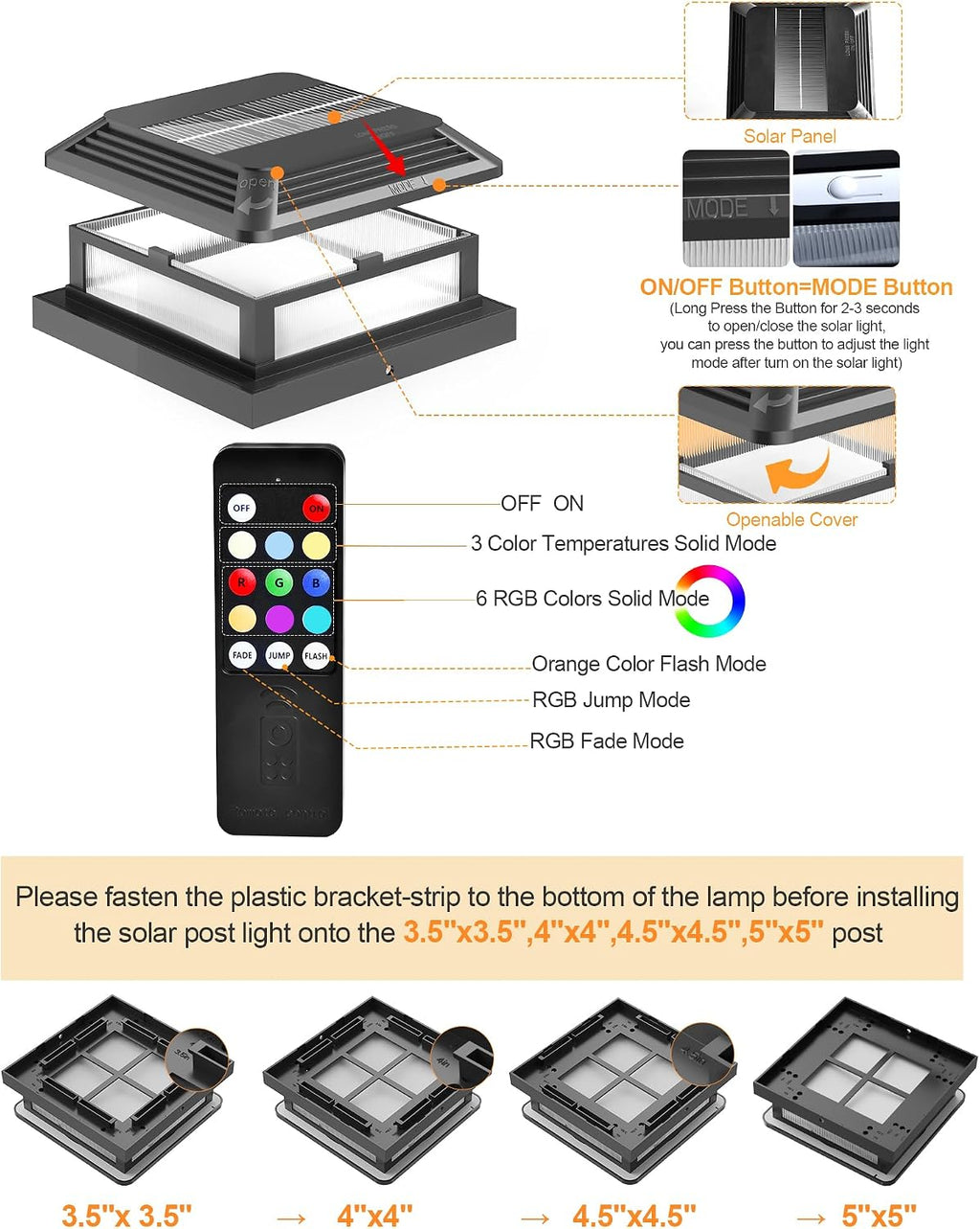 solar post cap lights, fits 5x5 4.5x4.5 4x4, view 9