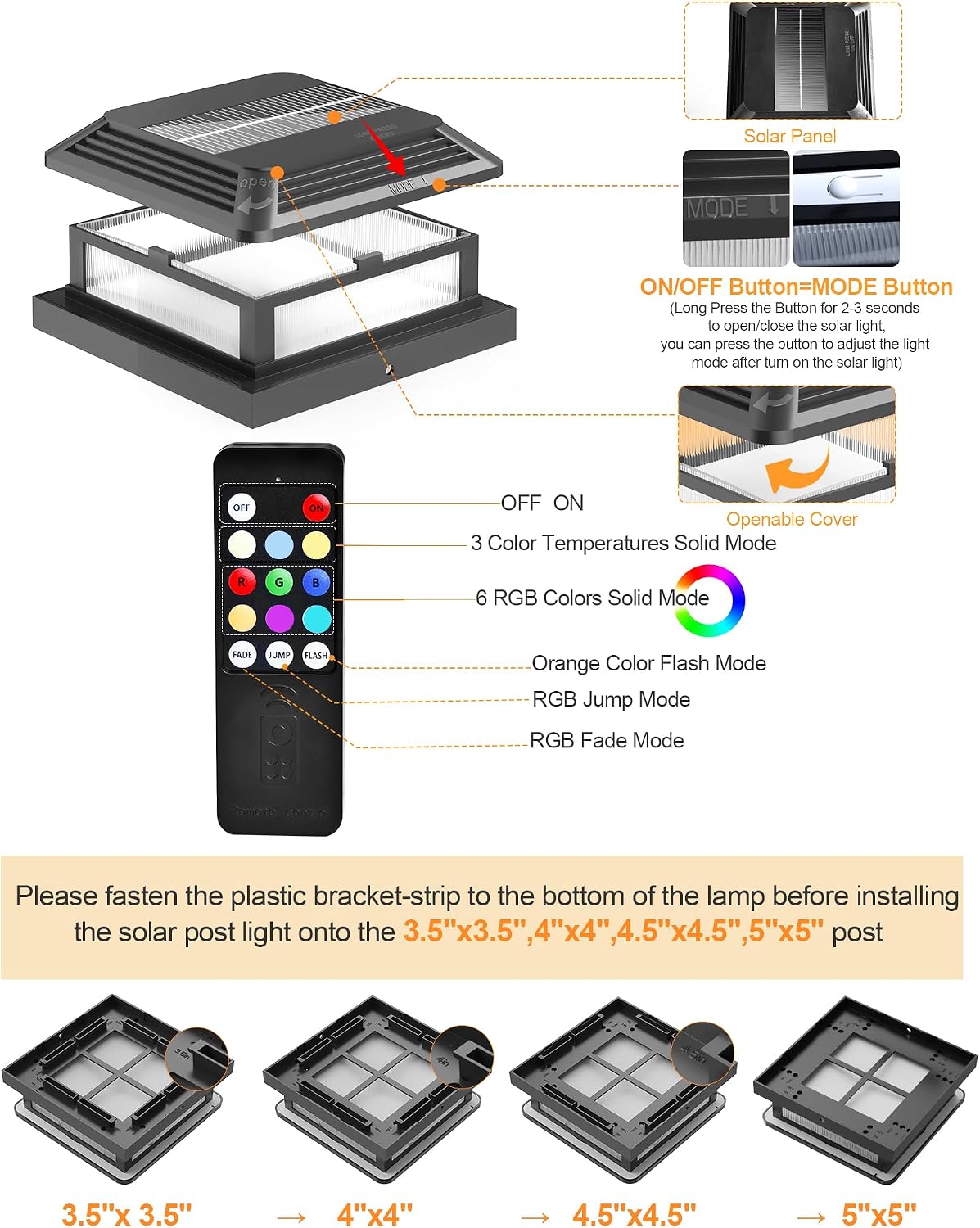 solar post cap lights, fits 5x5 4.5x4.5 4x4, view 9