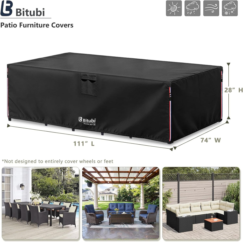 Bitubi Rectangular Patio Table Cover - Heavy Duty 600D Tough Canvas Waterproo...