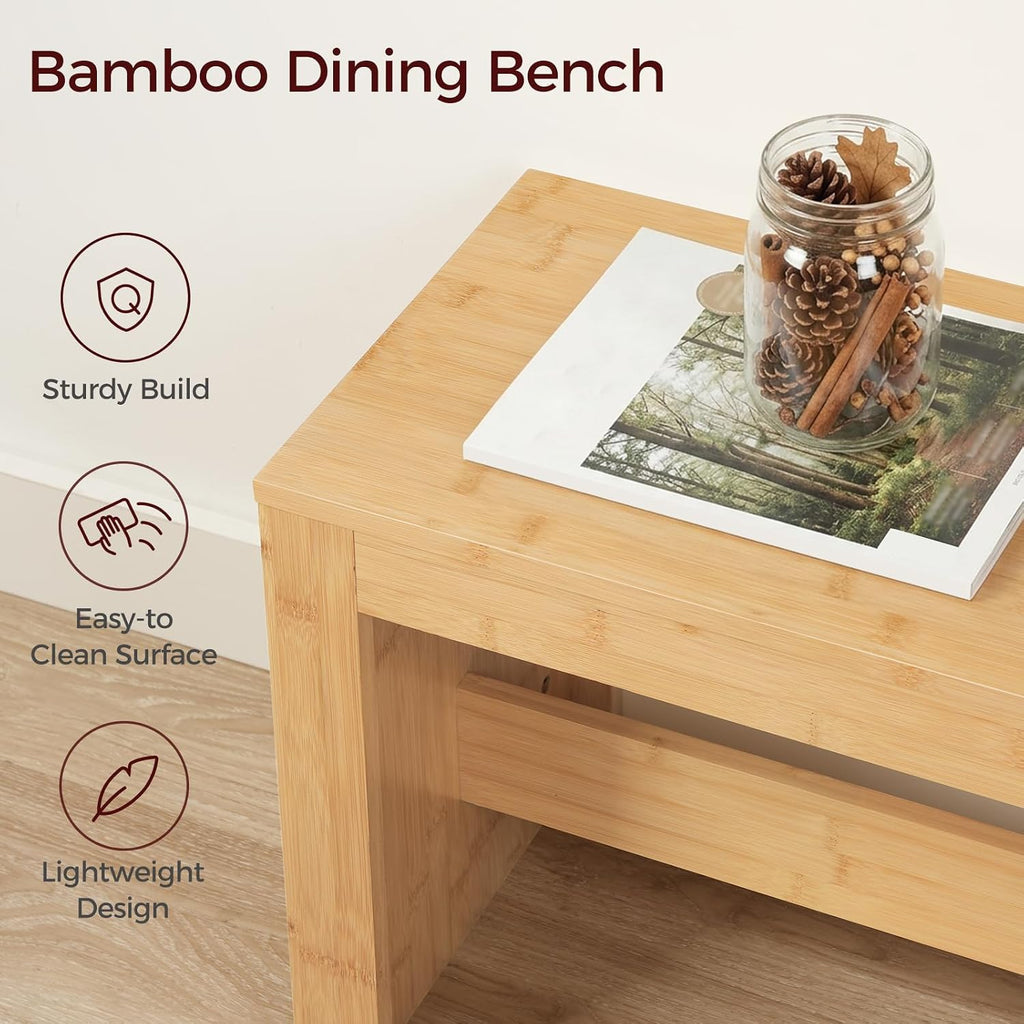 MAHANCRIS Entryway Shoe Rack Bench, 35.4 Inch Bamboo Dining Bench