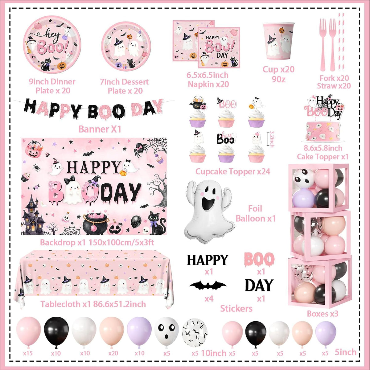 Pink Halloween Party Decorations Kit Halloween Happy Boo Day Birthday Party