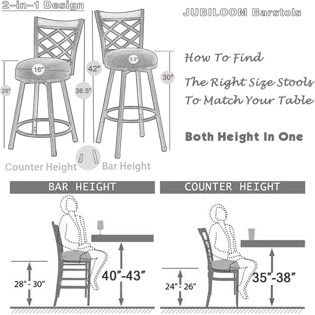 Set of 4 Farmhouse Swivel Bar Stools with Backs, Adjustable 25"/30" Counter & Bar Height Chairs, Industrial Antique Brass Metal, Fabric & Wood for Kitchen Island, Pub