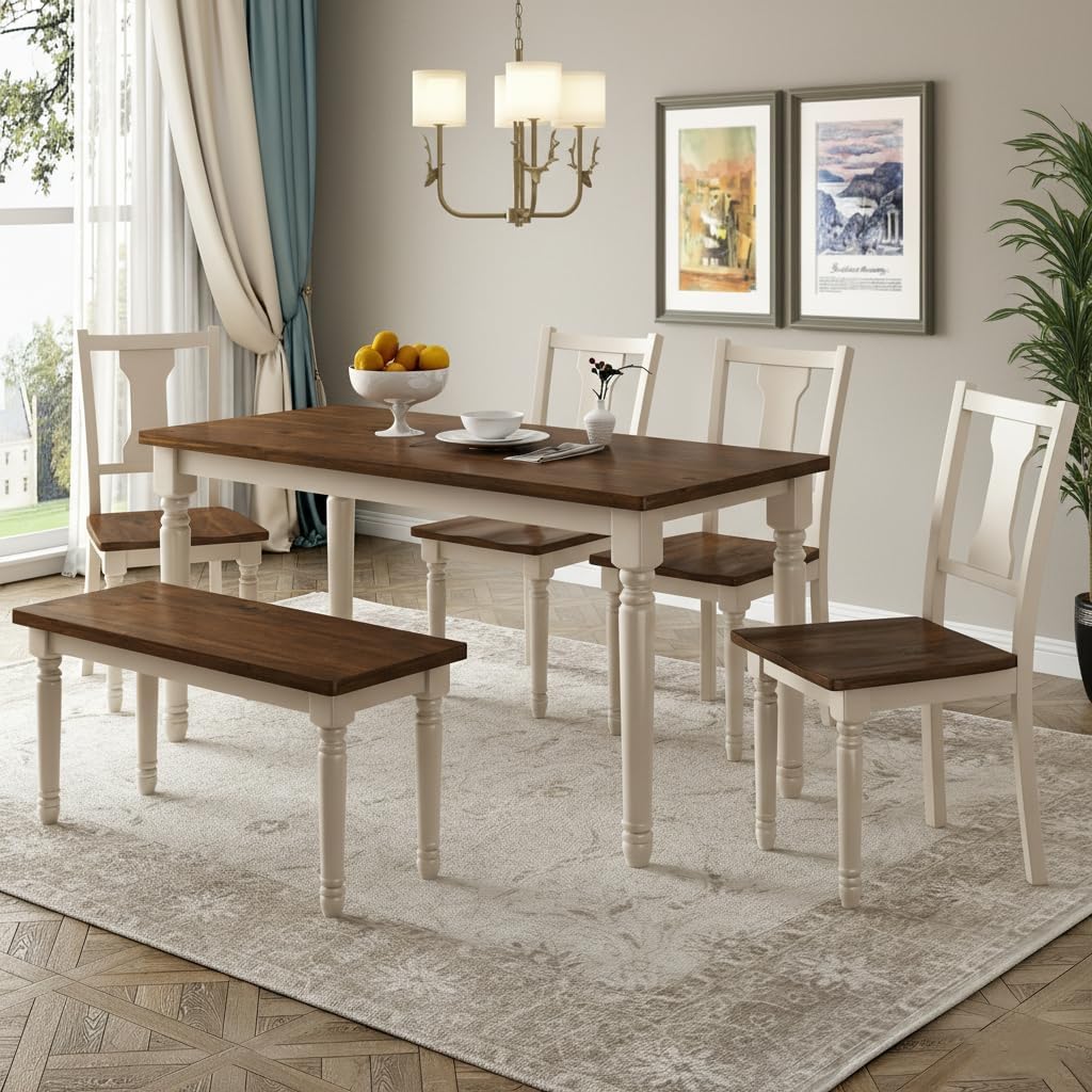 LUMISOL 60" Farmhouse Kitchen Table Set for 4-6 (6-Piece)
