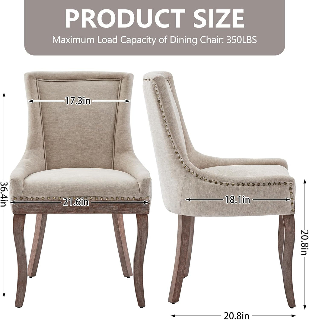 Beige Dining Chairs Set of 6, Fabric Upholstered Kitchen Chairs