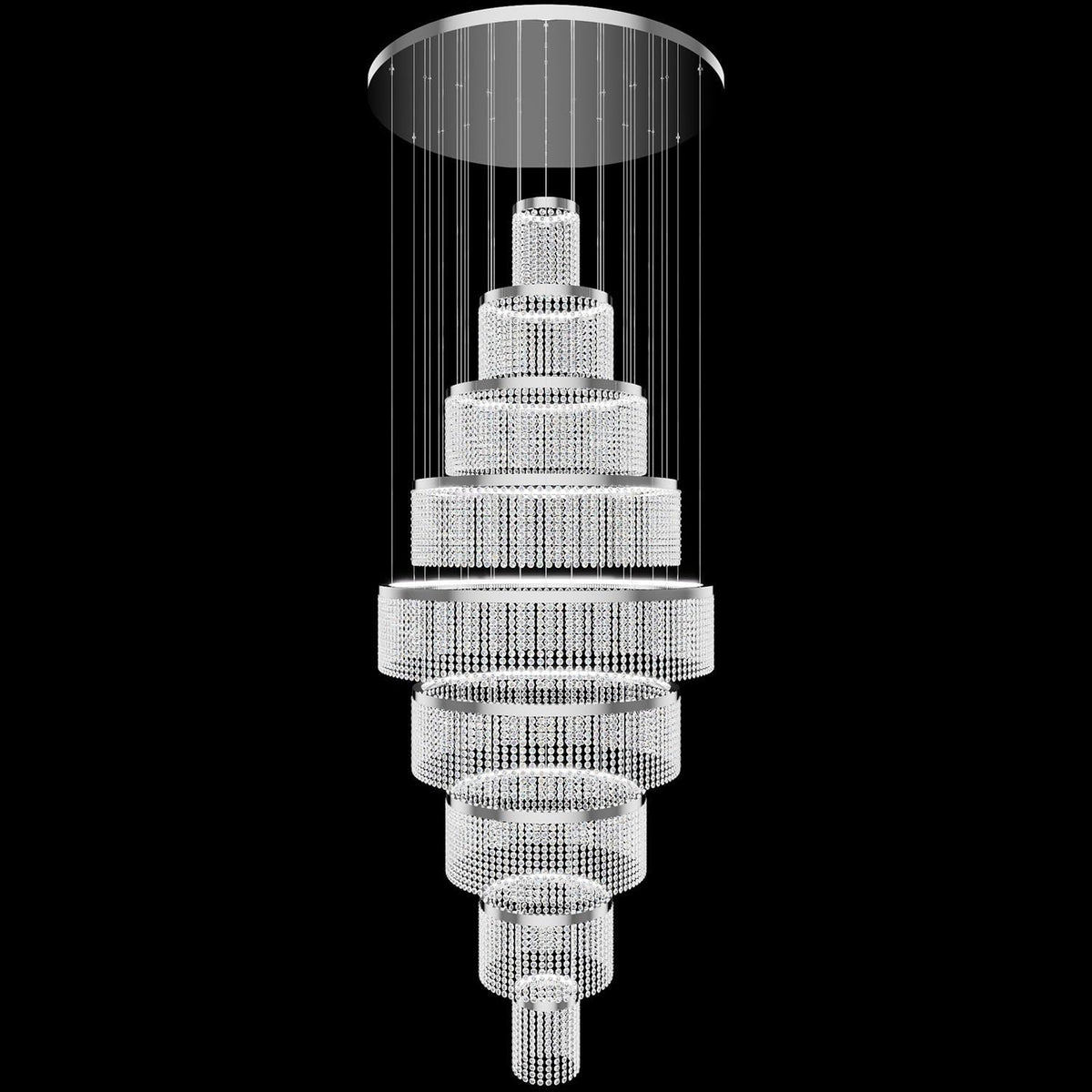 Flashing God H120'' Large 9-Tier Crystal Chandelier for High Ceiling Modern K9 Crystal Raindrop Chandeliers Lighting Staircase Chandelier Lighting Foyer Villa LED Dimmable 2700-6000K
