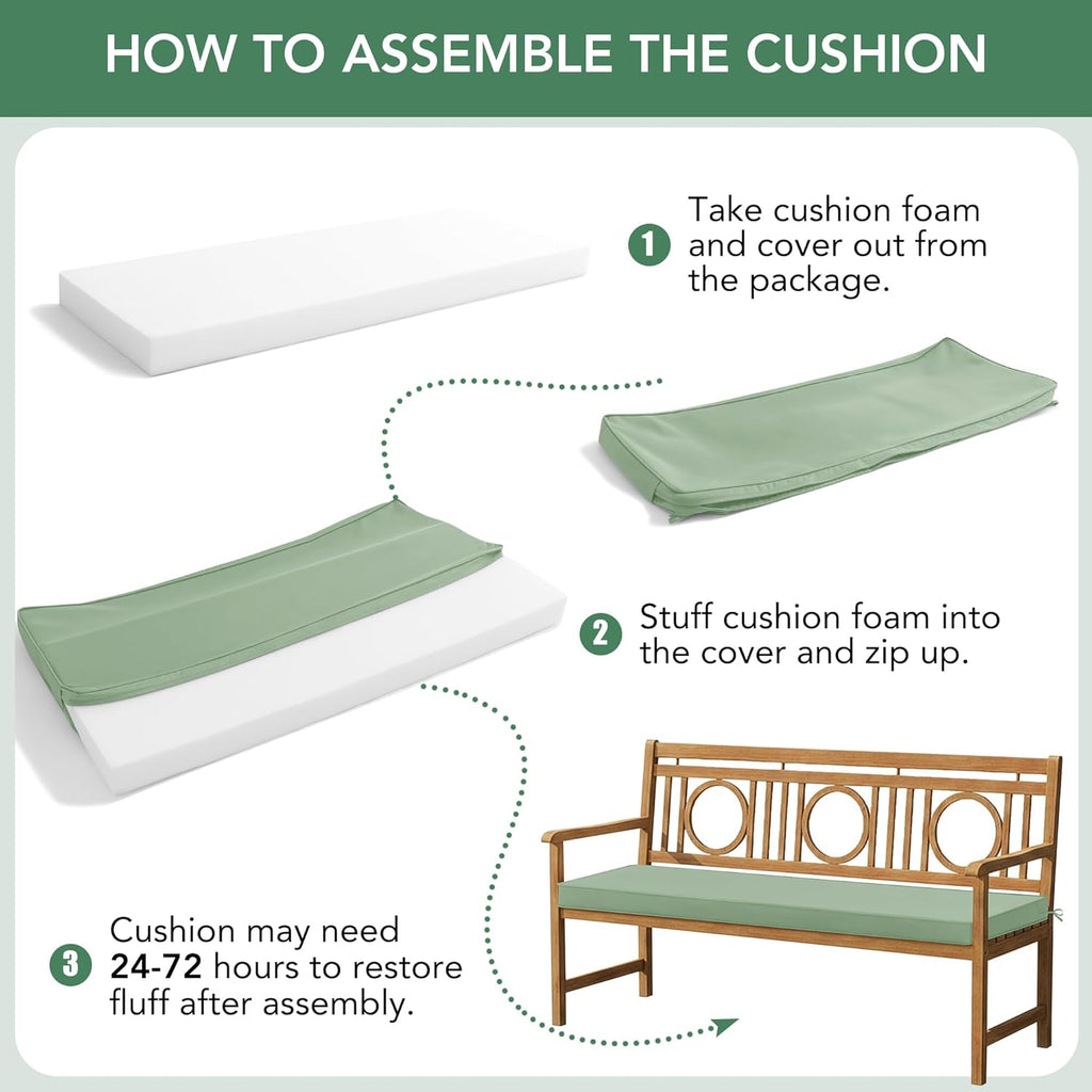 Summsun Outdoor Bench Cushion Pad, 48 x 18 x 3 Inch, Sage Green