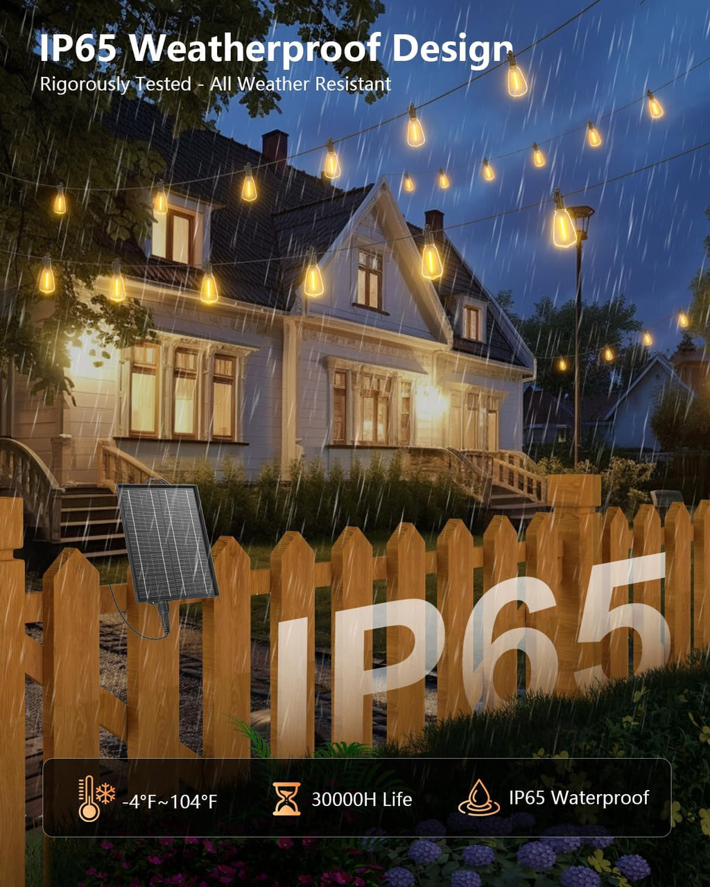 brightown 100ft solar string lights outdoor, 31+2 shatterproof, close-up detail