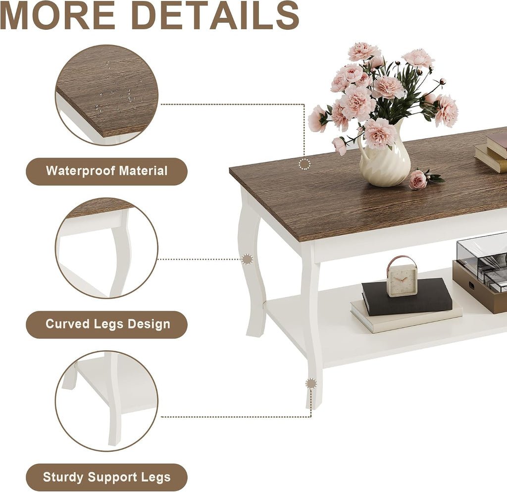 ChooChoo Coffee Table with Curved Legs and Storage Shelf