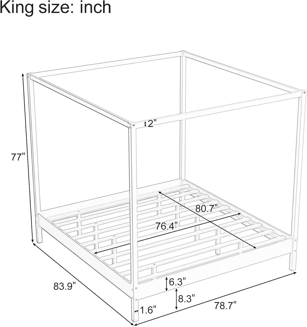 JIJIWANG King Size Solid Wood Canopy Bed, Natural
