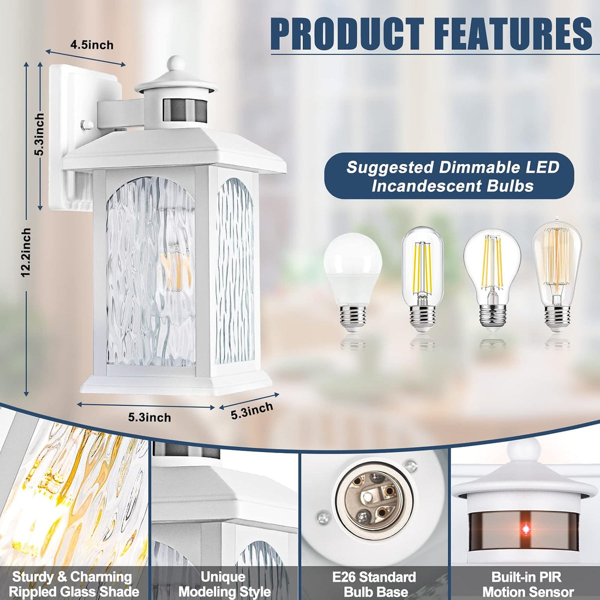 FILIYANO White Motion Sensor Outdoor Wall Lights, Dusk to Dawn, 2 Pack