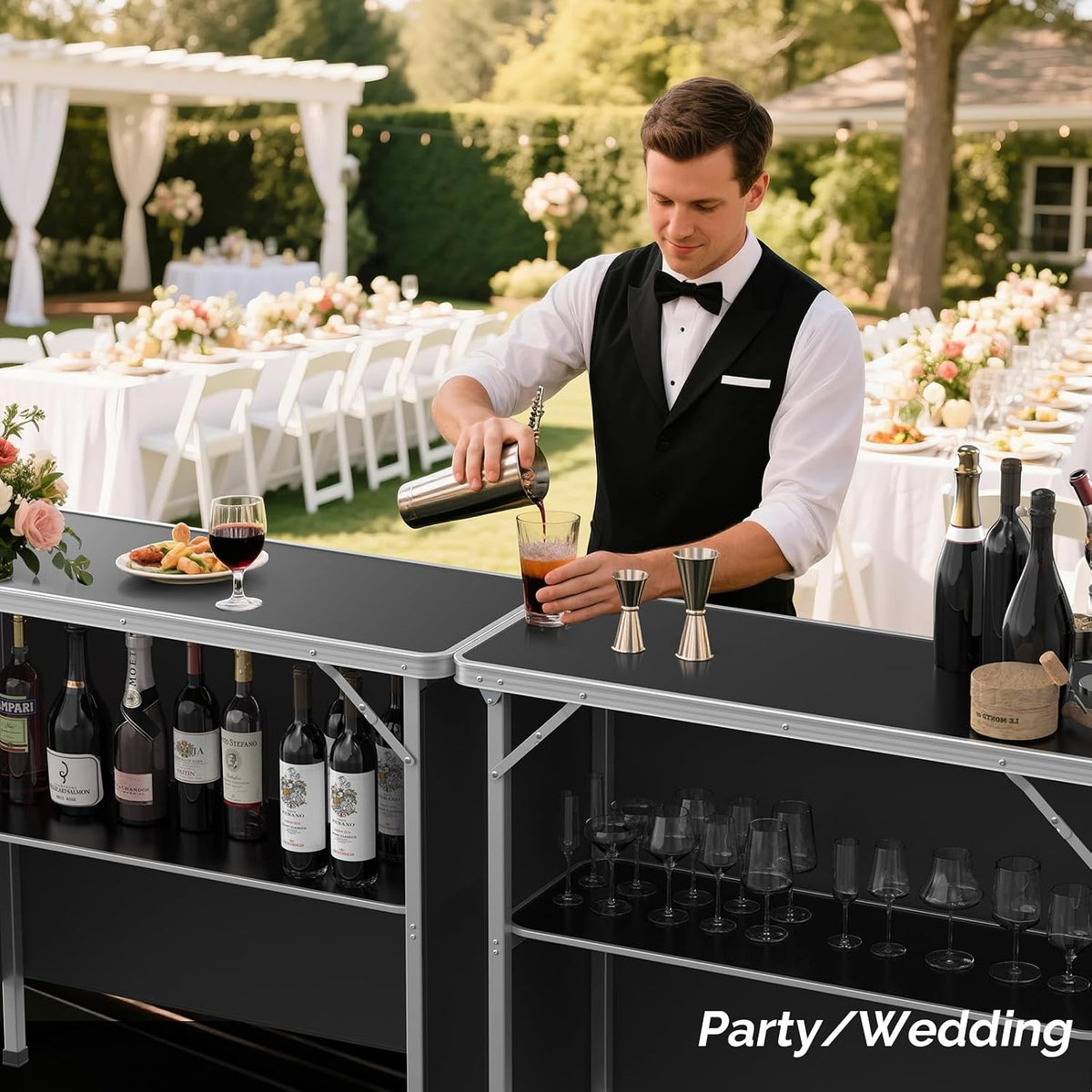 vingli portable bar table, 2-tier shelves, mobile bar on a desk or shelf