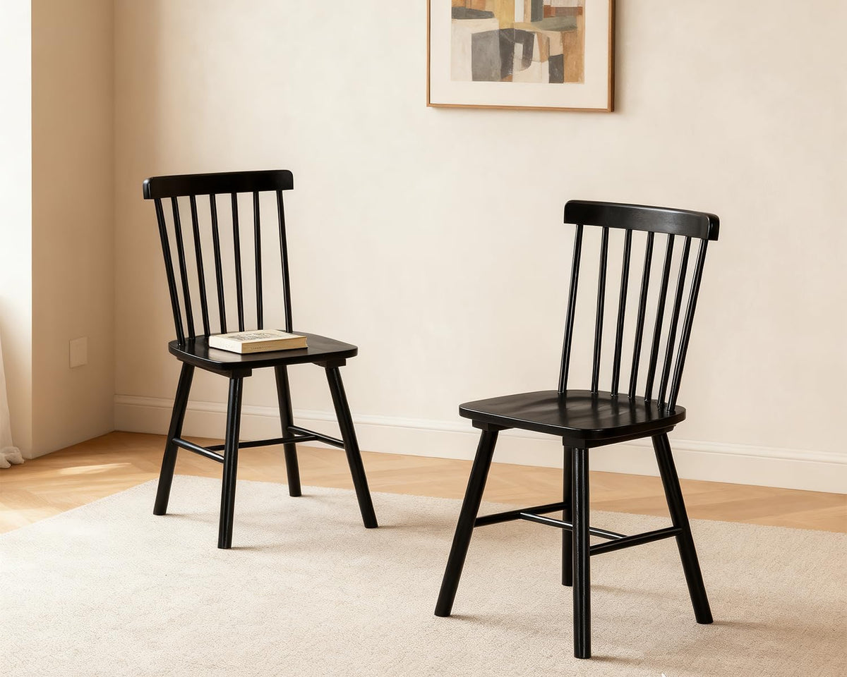 PrimeZone Windsor Dining Chairs Set of 6 with Spindle Back, Black