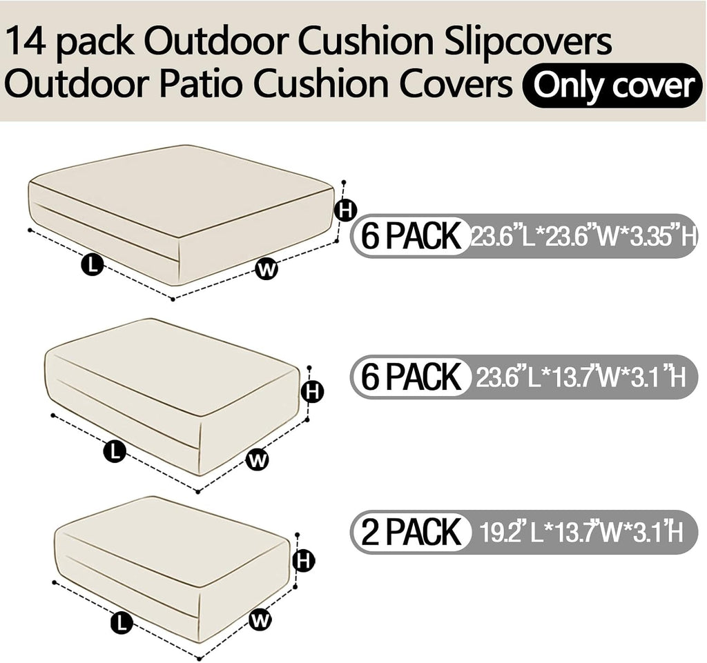 14Pieces Patio Cushion Covers Replacement Outdoor Couch Cushions Covers Splashproof Sofa Slipcovers Set with Zippers,Patio Furniture Protector Cover Only(Black,23.6×23.6×3.35 inches)