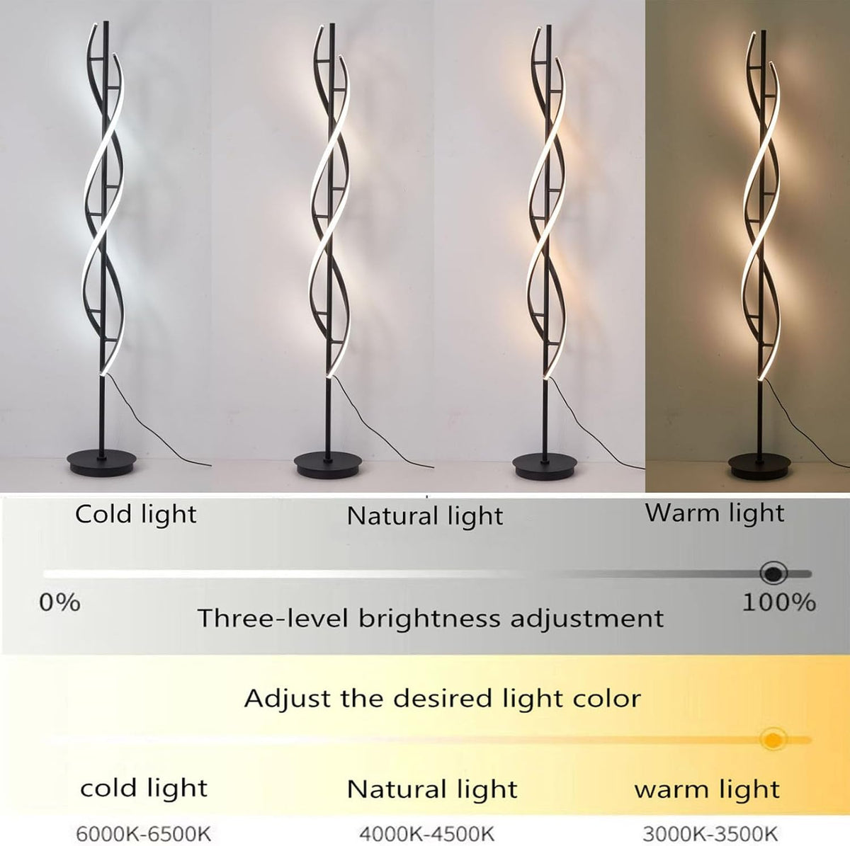 NKU Spiral Floor Lamp for Living Room Modern LED Floor Light with Remote Dimmable Control Sleek Spiral Design Corner Lamp for Bedroom and Office Lighting Tall Standing Black 63 Inch