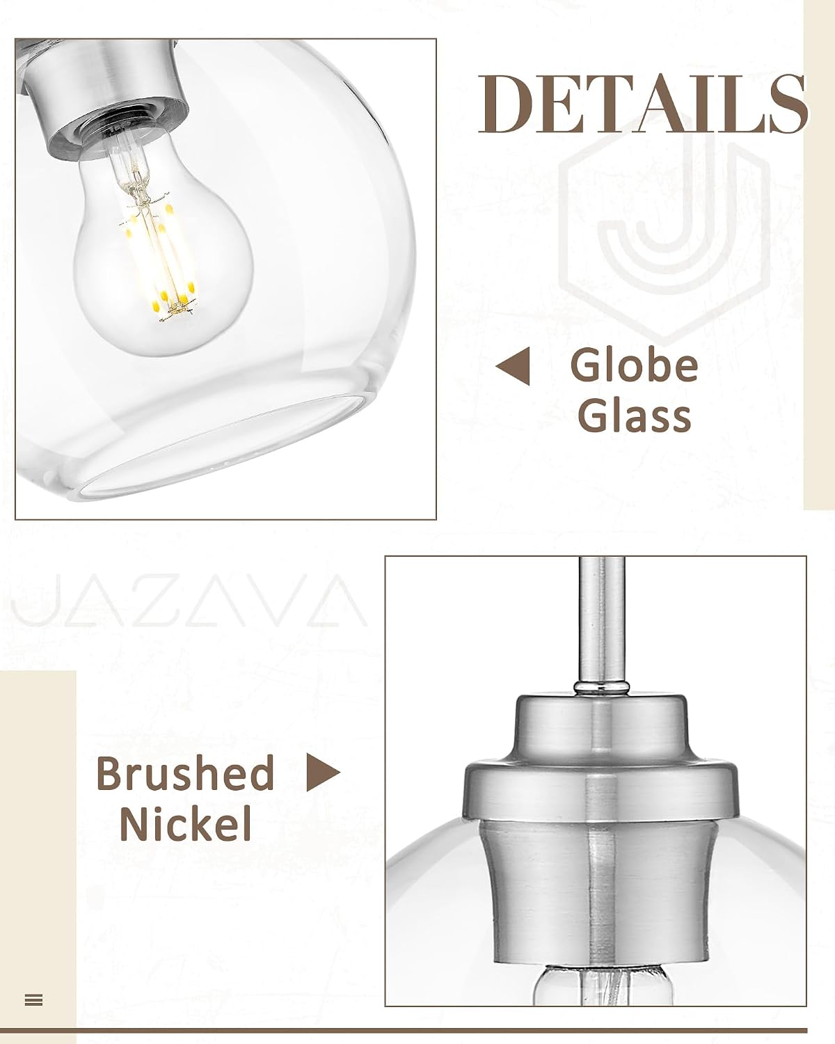 7-Inch Brushed Nickel Pendant Light,Clear Globe Glass,PL101BN