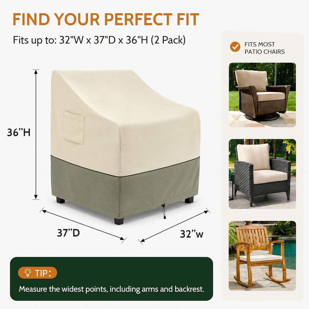 COSFLY Patio Furniture Chair Covers Waterproof, 32"W x 37"D x 36"H 2 Pack