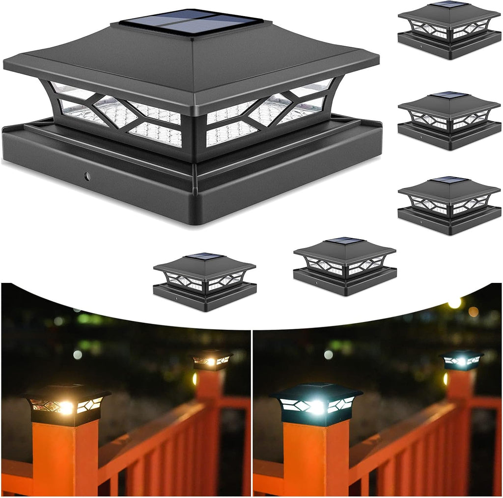 VOLISUN 6Pack Solar Post Cap Lights, 2 Color Modes Deck Lights, Black