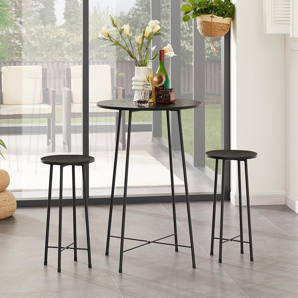 VECELO 3 Piece Pub Table and Chairs Sets Counter Height Bistro Bar Sets with 2 Barstools for Kitchen Breakfast Nook, Small Space, Apartment, Breakfast Dinner Restaurant, Black
