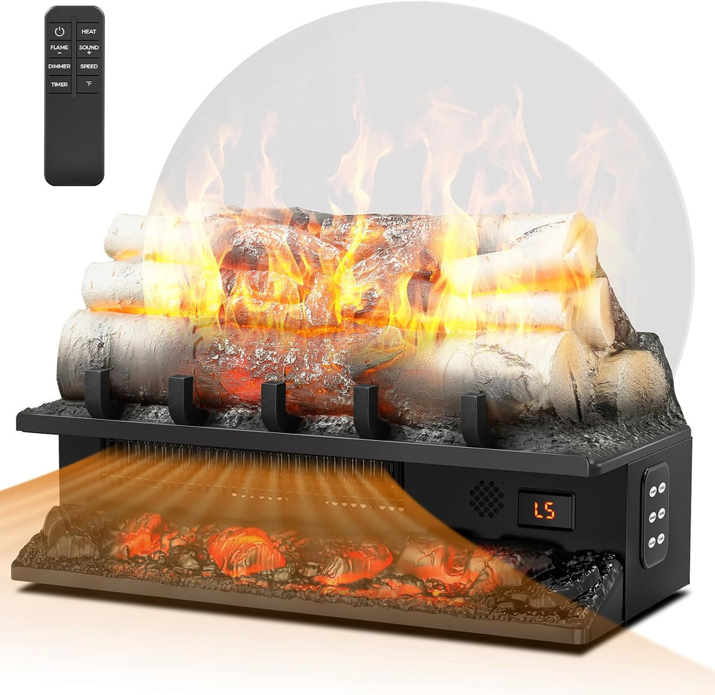 21" Freestanding Electric Fireplace Log Set with Cracking Sound, Fireplace Insert Heater with 8H Timer, 750w/1500w, 5 Flame Brightness & 5 Flicker Speeds, Overheat Protection, Remote Control