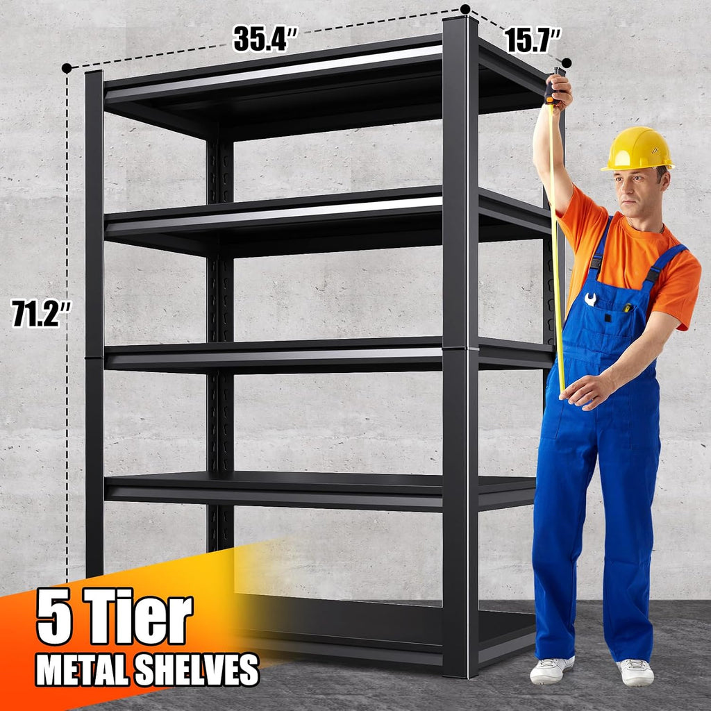 71.2''H /35.4''W Storage Shelves Adjustable Garage Shelving,Heavy Duty Shelving Unit,5T Tall Garage Shelves，Metal Standing Shelf Units,Utility Rack for Kitchen Warehouse Industrial Basement
