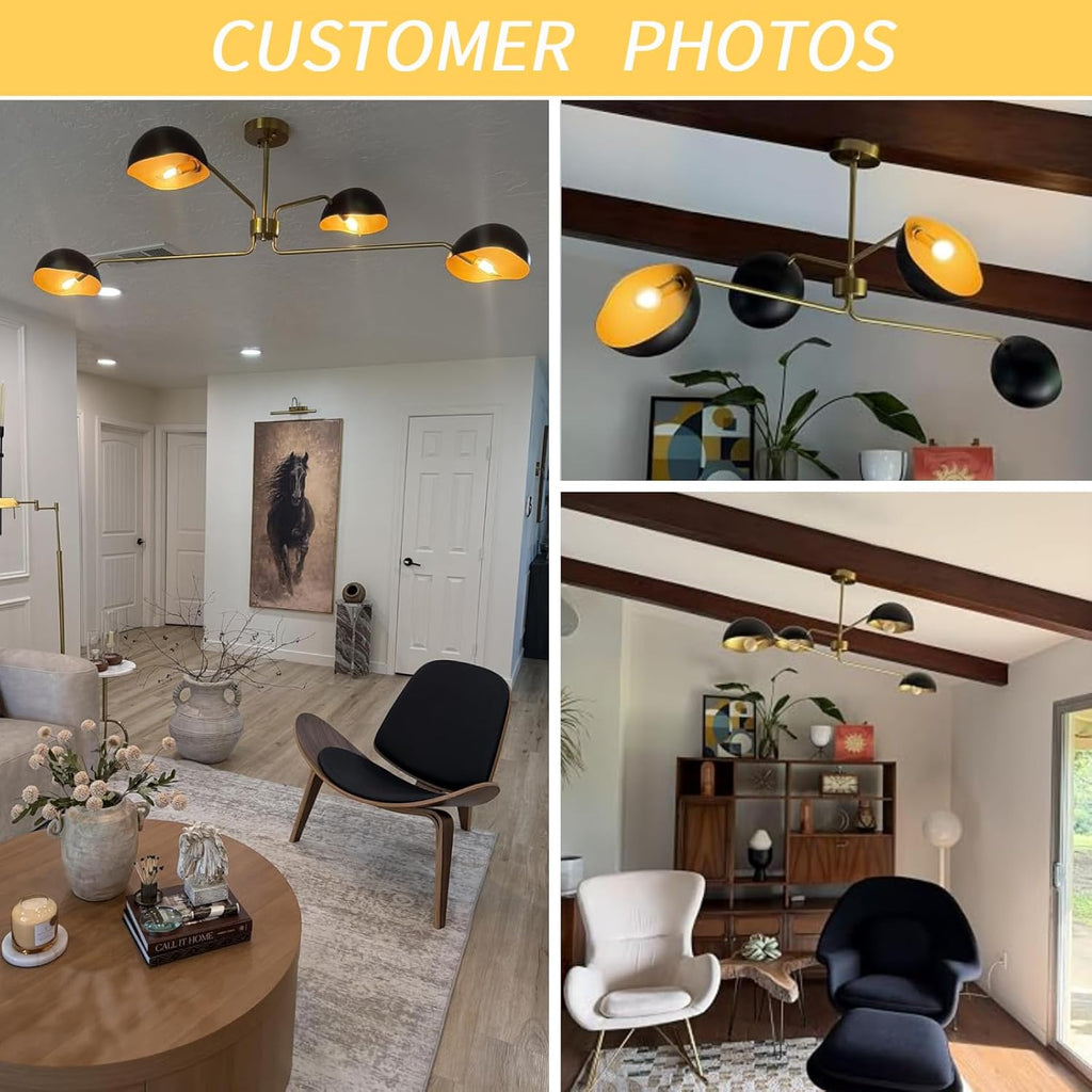 Modern Chandelier Large 55" Black and Gold Sputnik Chandeliers 4 Lights Mid Century Ceiling Pendant Light Fixture Luxury Metal for Dining Room Foyer Staircase