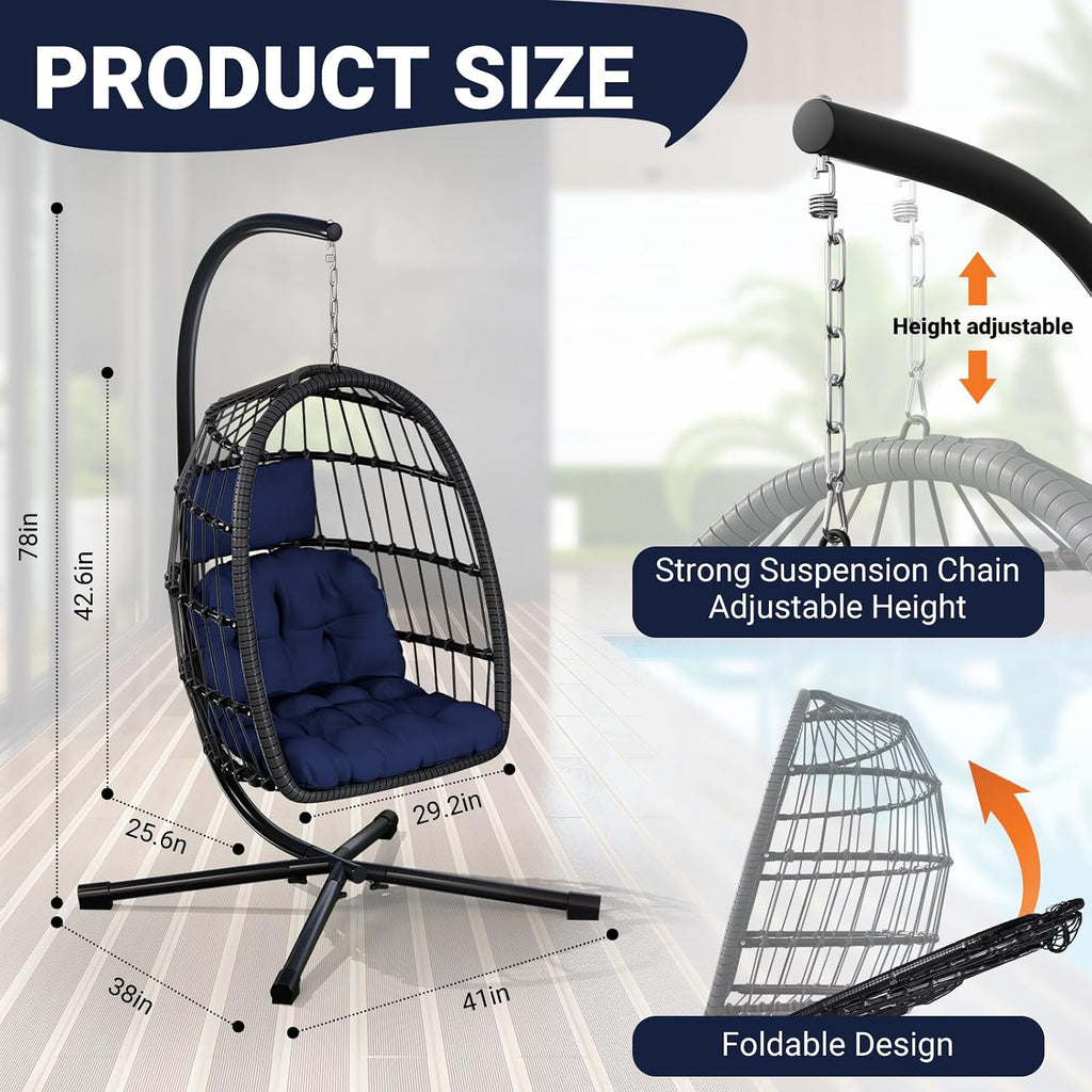 leveleve hanging egg chair with stand, patio rattan, side view