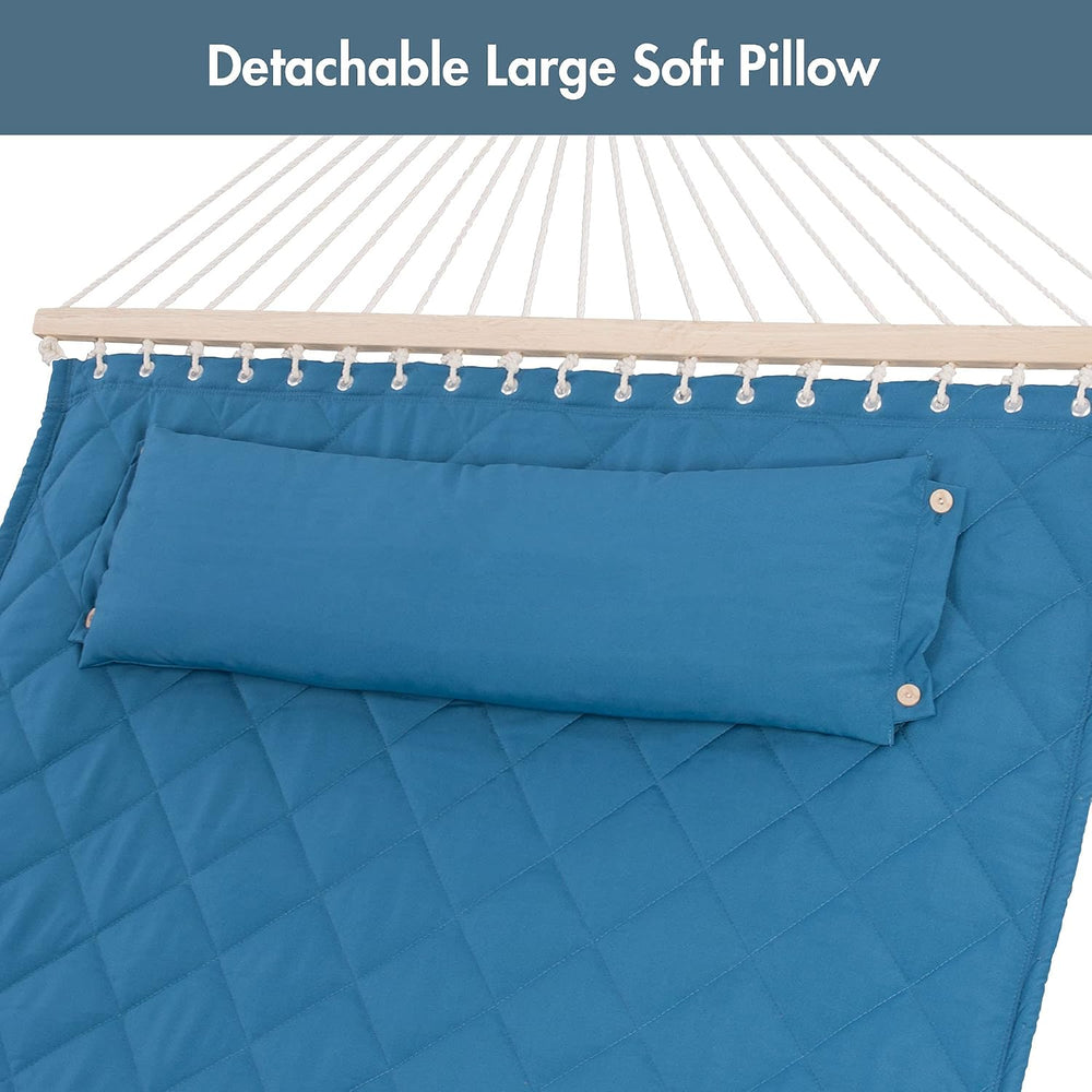 ANOW Two Person Hammock with Spreader Bars and Detachable Pillow, Blue