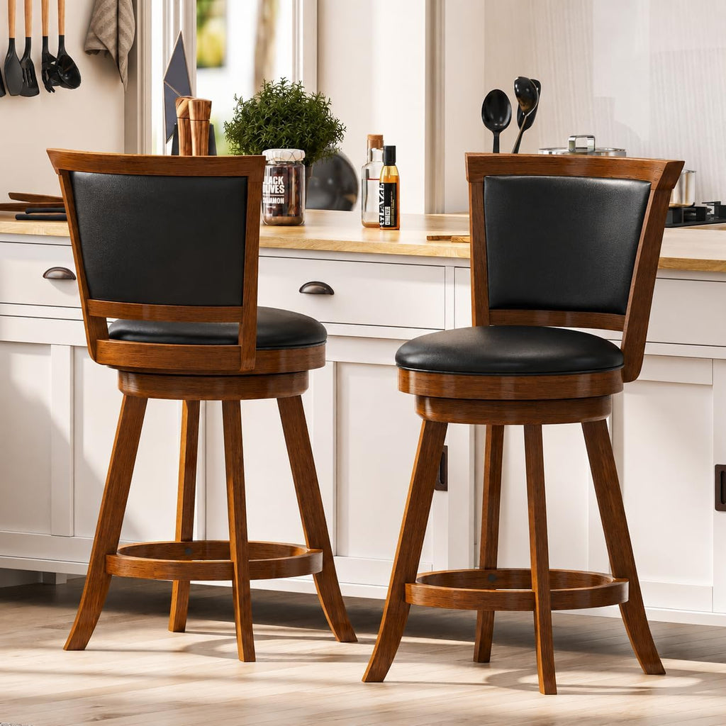 Swivel Bar Stools Set of 2, 24" Counter Height Barstools, Retro Brown