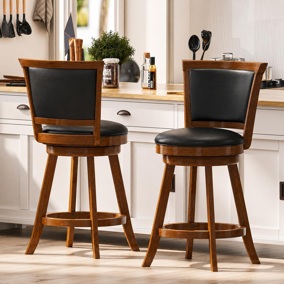 Swivel Bar Stools Set of 2, 24" Counter Height Barstools, Retro Brown