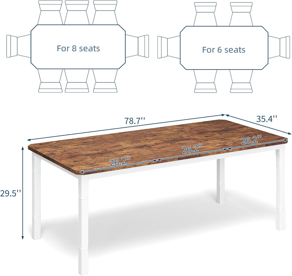 IDEALHOUSE 79" Dining Table for 6-8 People, White & Retro