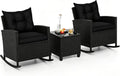 ORALNER 3 Pieces Patio Rocking Chair, Black Wicker Bistro Set (Black)