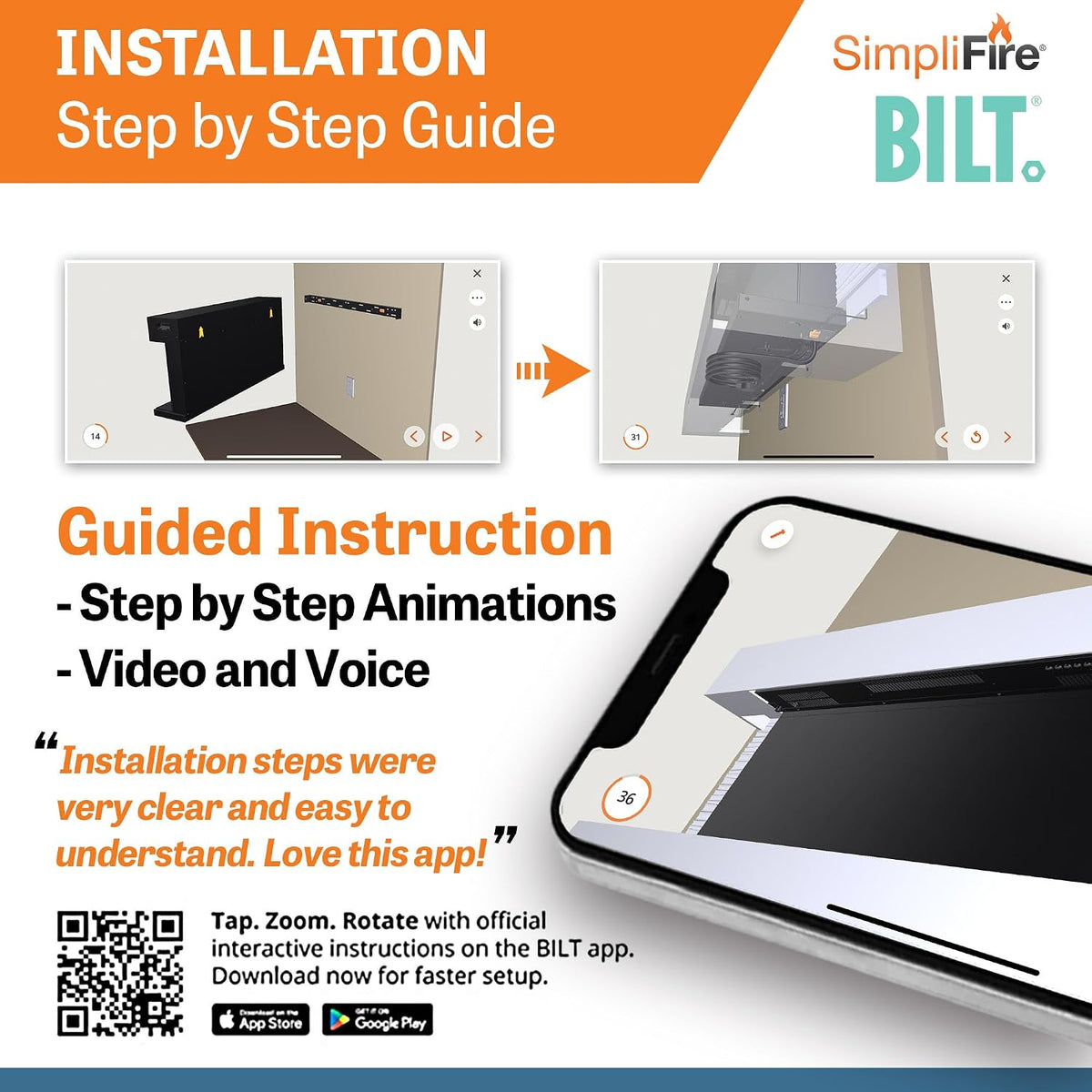 SimpliFire Format 36-Inch Wall Mount Electric Fireplace with 50-Inch Floating Mantel (SF-FORMAT36-SF-FM50-WH)