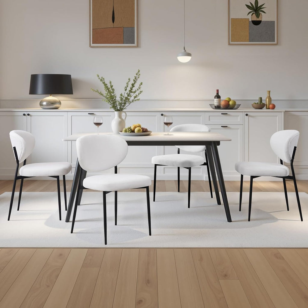 STOOLINK White Chenille Dining Chairs, Upholstered Kitchen Chairs Set of 6