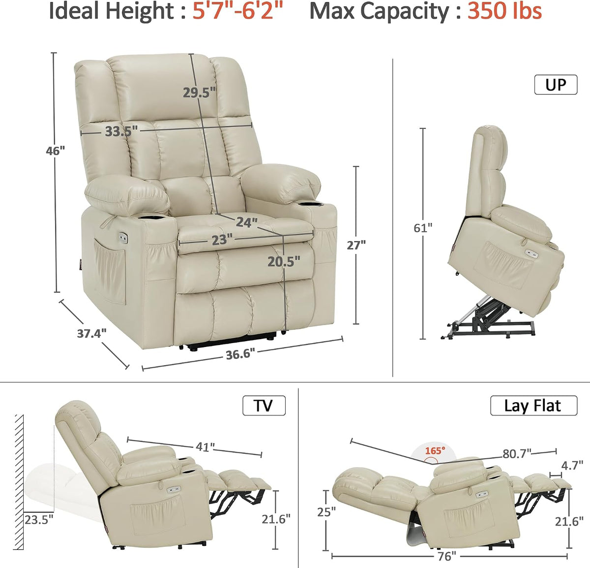 MCombo Large Dual Motor Power Lift Recliner Chair for Elderly 7896