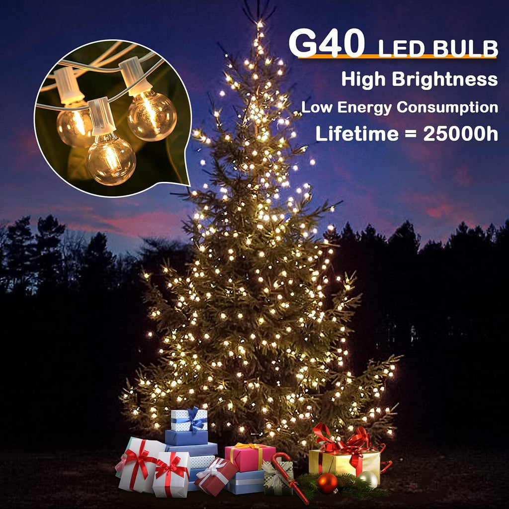 50FT LED G40 Globe String Lights White with 50+2 Dimmable Edison Bulbs