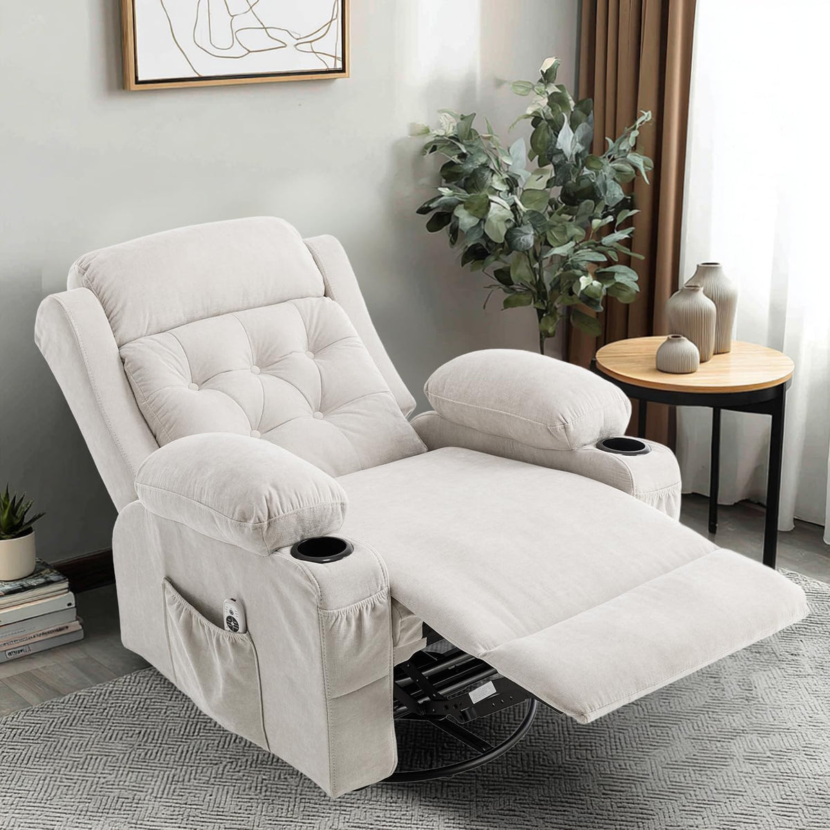 Rocker Recliner Chair with Massage and Heat, White