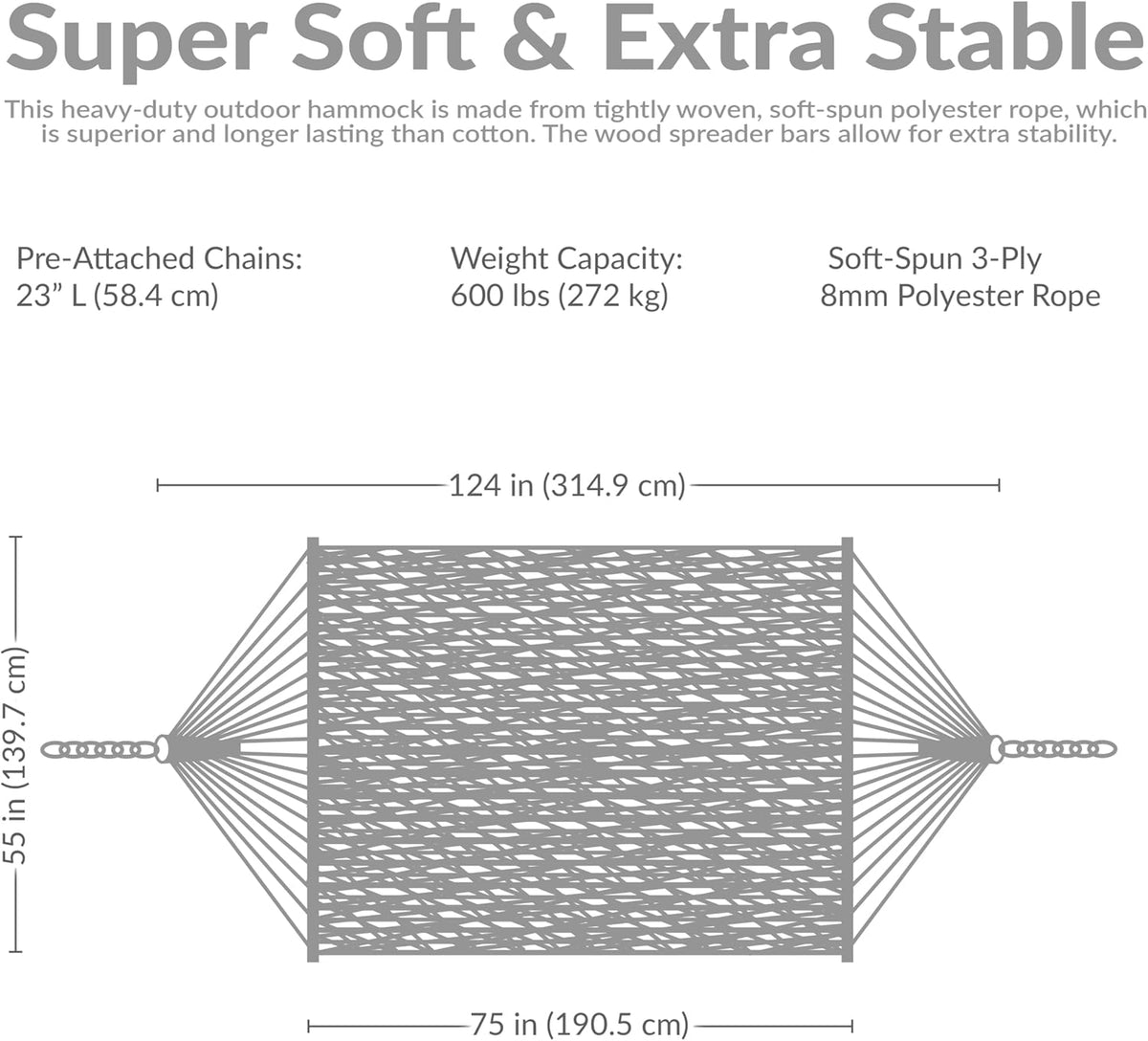 Sunnydaze 75" x 55" Bed, Heavy-Duty Double Rope Hammock for Outside, Mocha