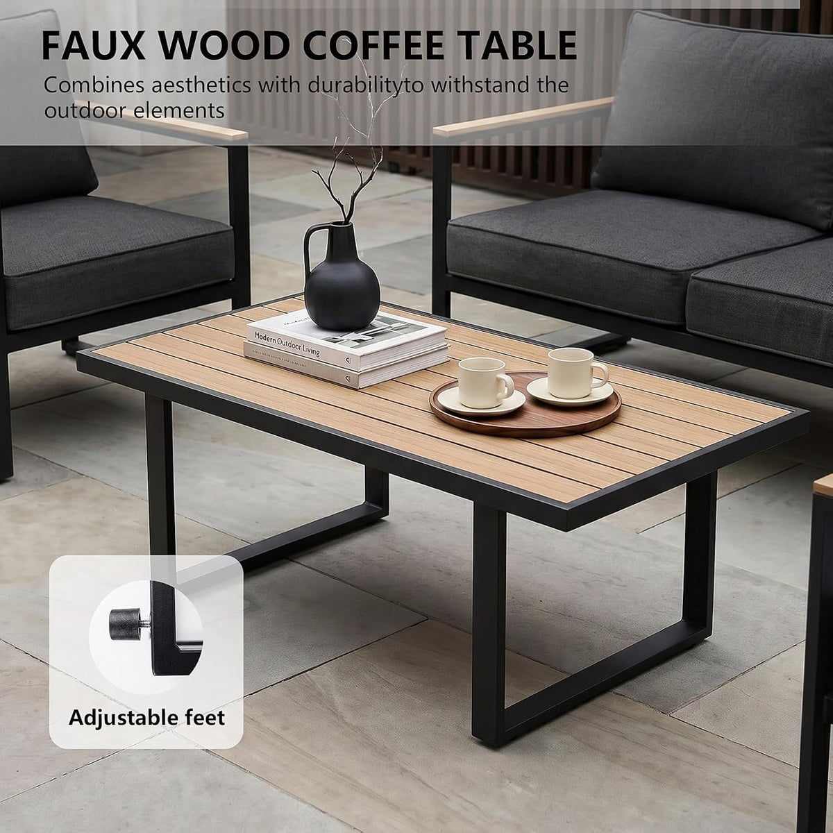 Modern Patio Furniture Set, 4 Pieces Outdoor Conversation Set