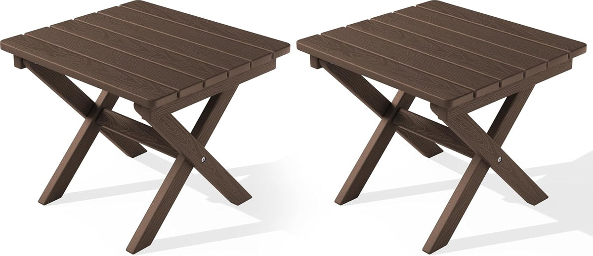 SERWALL Small Folding Outdoor Side Table Set of 2, Coffee