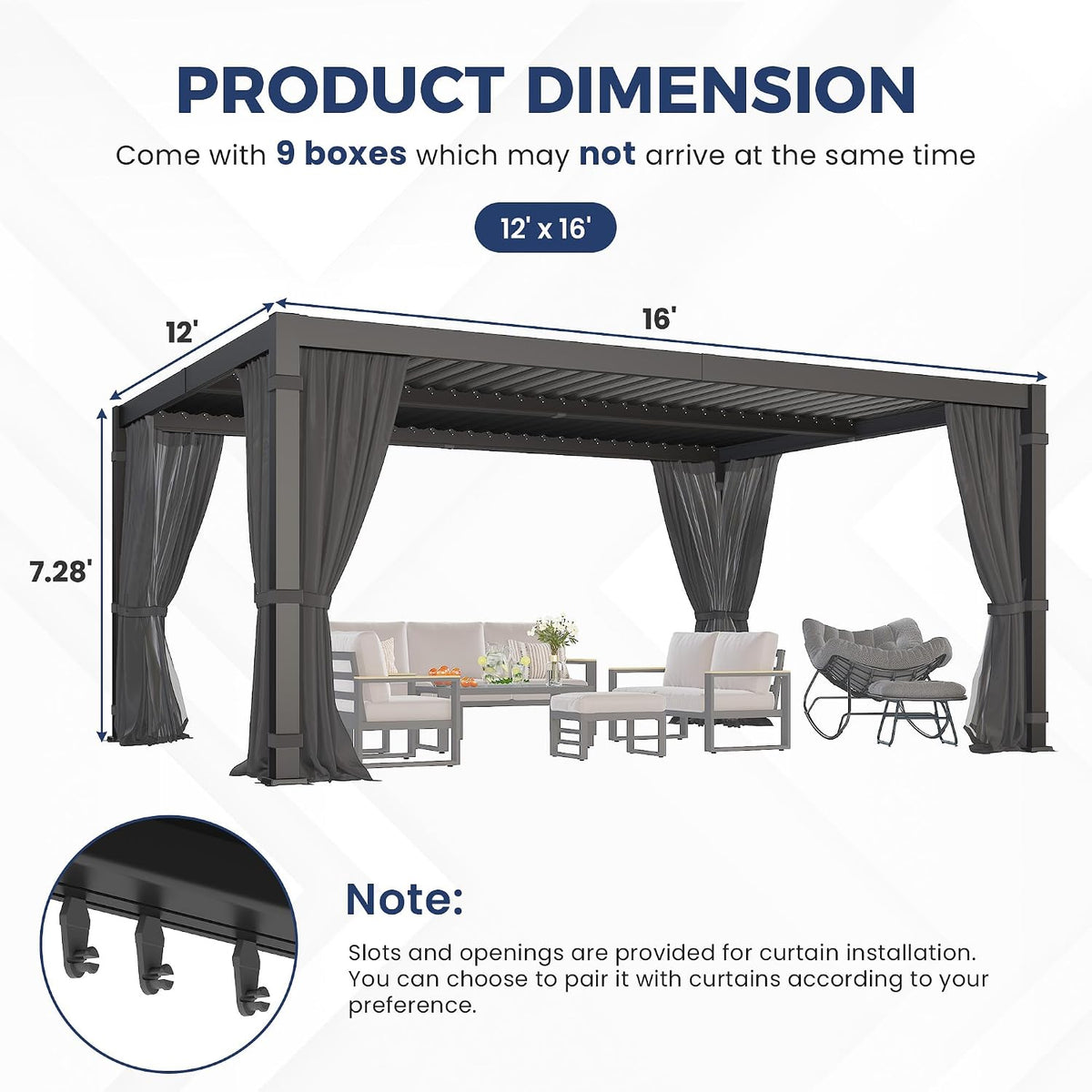 12' x 16' Pergola with Adjustable Louvered Roof and Aluminum Frame