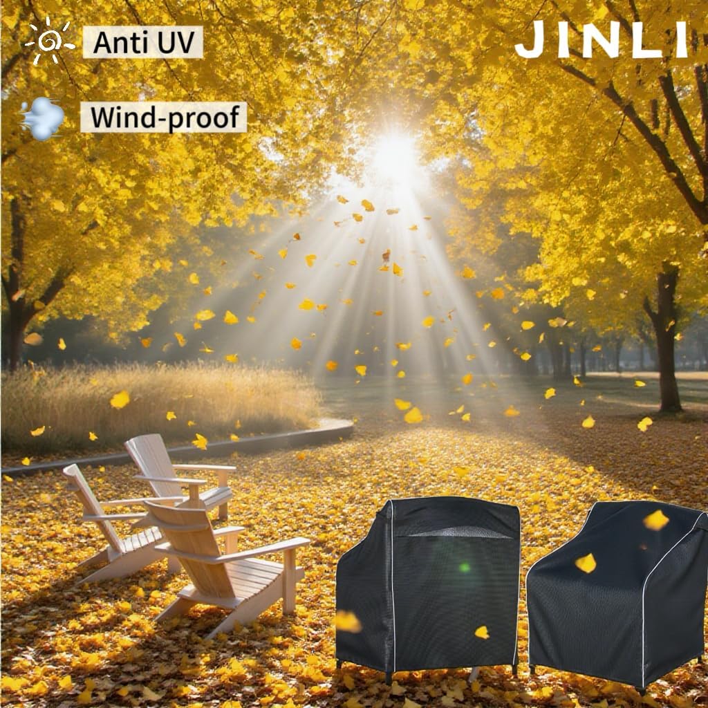 JINLI Waterproof Patio Adirondack Chair Cover 4-piece Set, Lawn/Garden Outdoor Furniture Cover, Suitable for Maximum Chair Size 32 inches Wide x 35 inches deep x 36 inches high (Black)