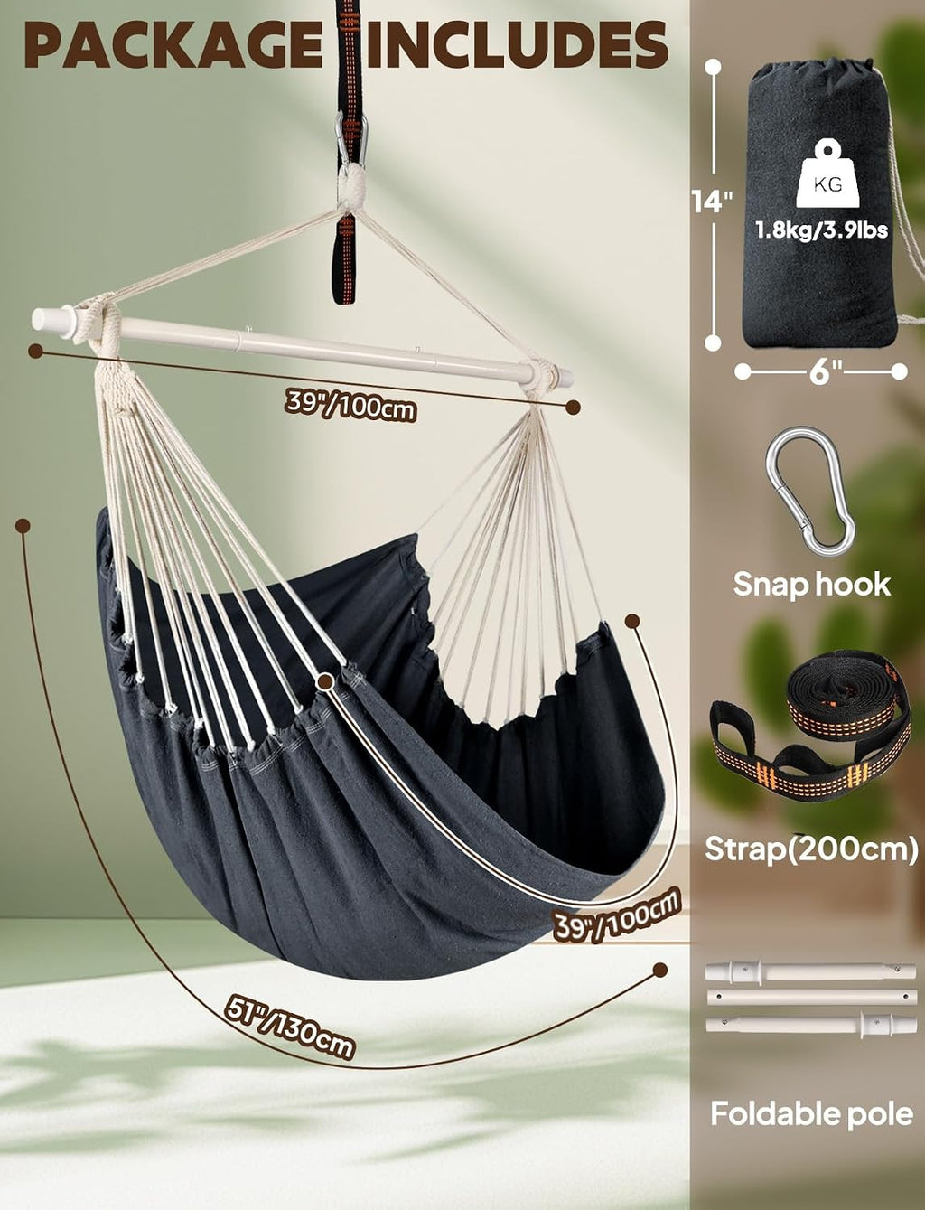 chihee hammock chair swing - strong metal, collapsible, close-up detail