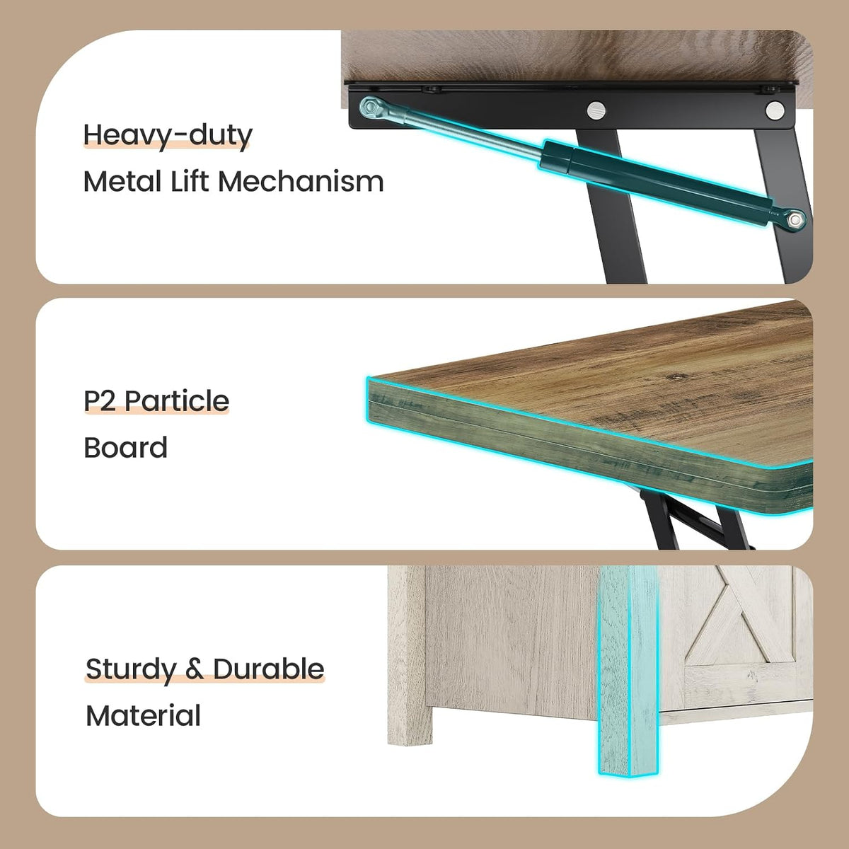 SEDETA Farmhouse Lift Top Coffee Table with Storage and Hidden Compartment