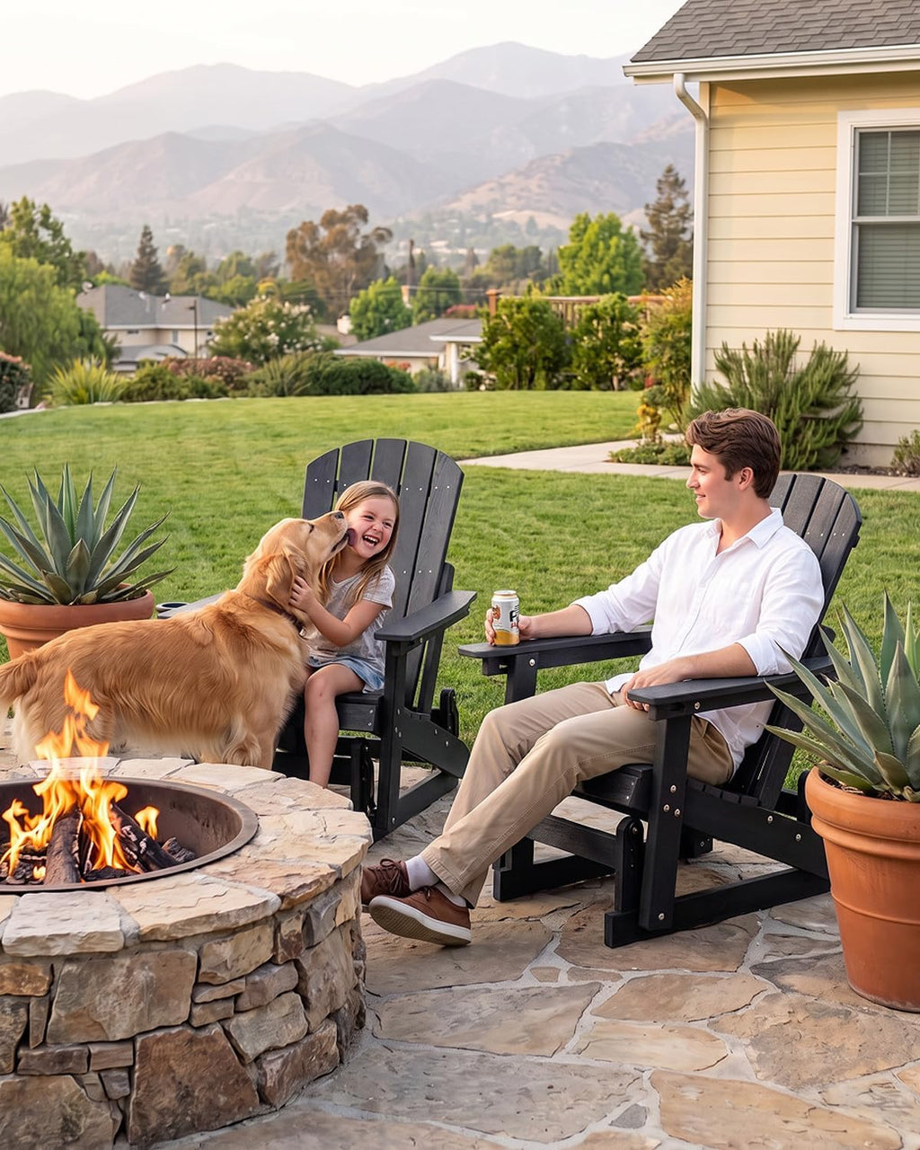 Adirondack Chairs, All-Weather Outdoor Gliders Set of 2,Black