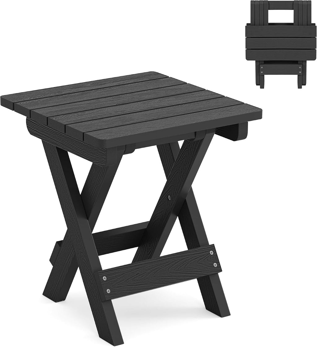 LUE BONA Small Outdoor Folding Side Table HDPS 14 Inch Height, Black