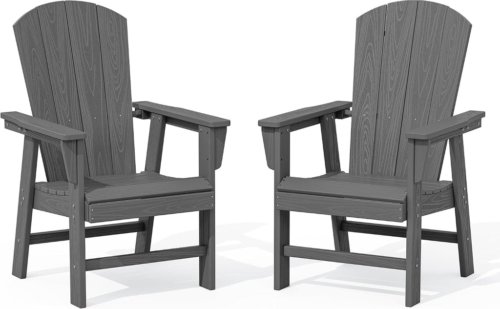 SERWALL Outdoor Adirondack Dining Chair Set of 2, All Weather HDPE, Grey
