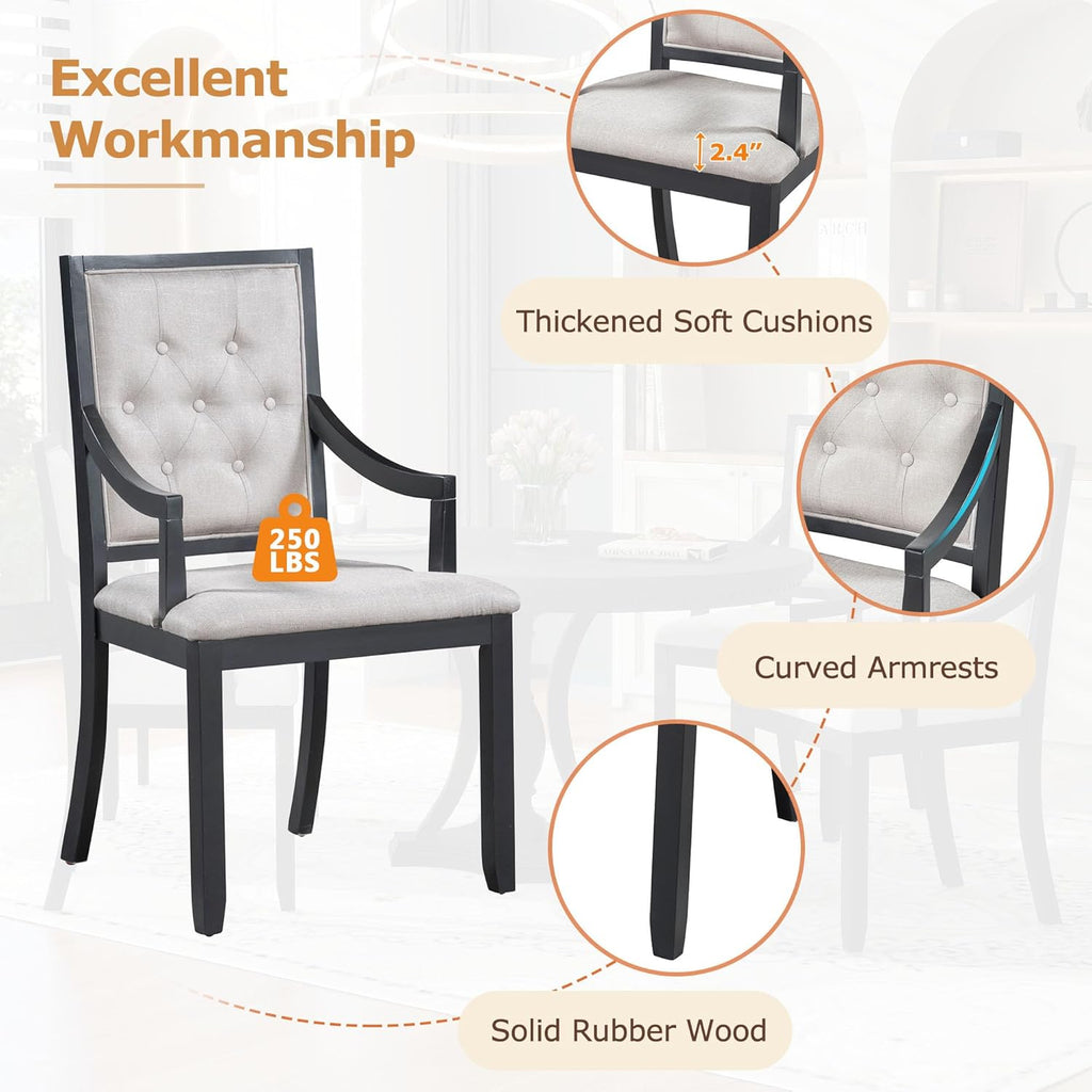 LUMISOL Extendable Round Dining Table Set for 4-6, 42"-58" Round to Oval Kitchen Table Set with 4 Upholstered Chairs for Kitchen, Dining Room, Small Space, Black Oak