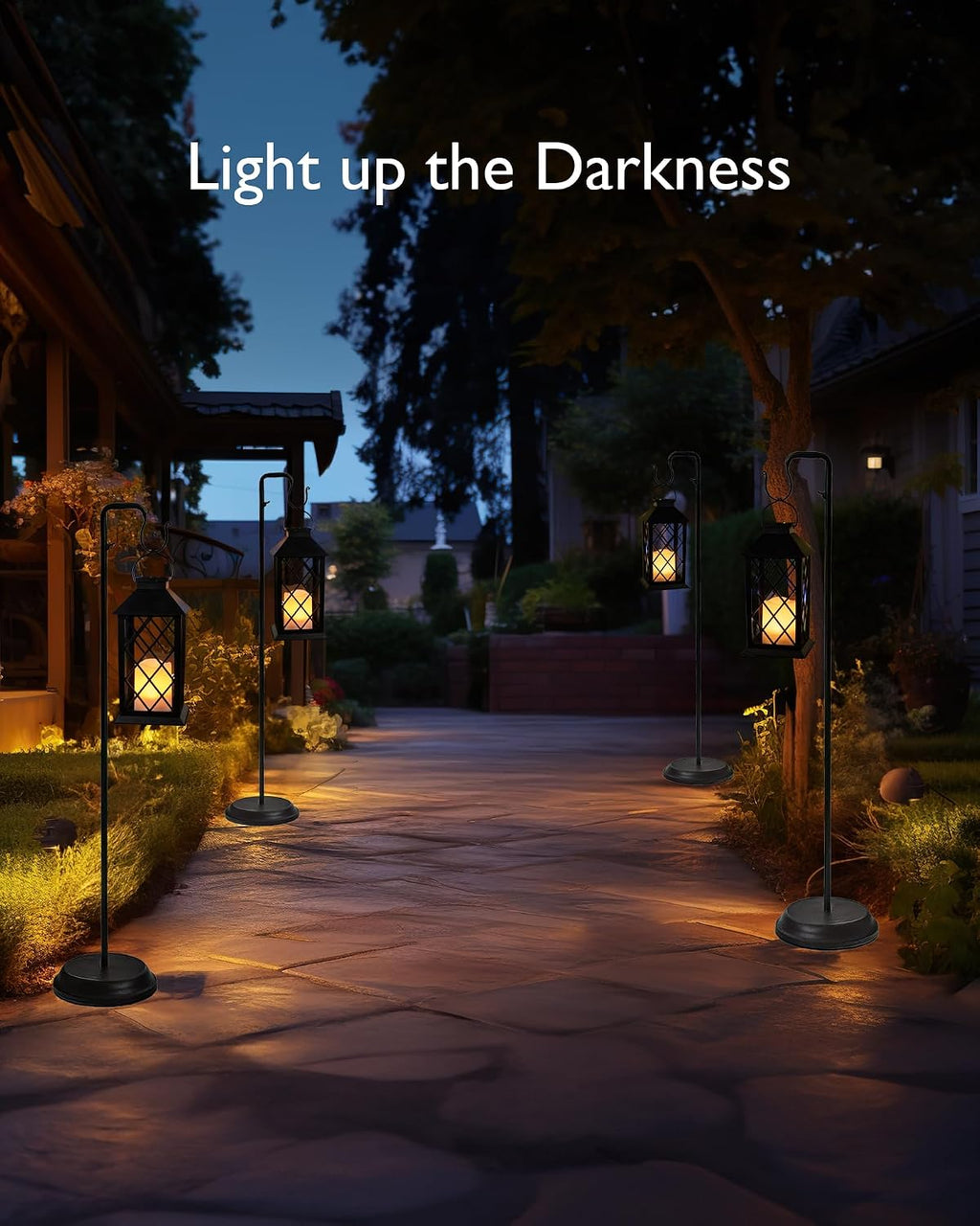 Homemory 2 Pack 13'' Black Solar Lanterns, Flickering Flame Hanging Lights