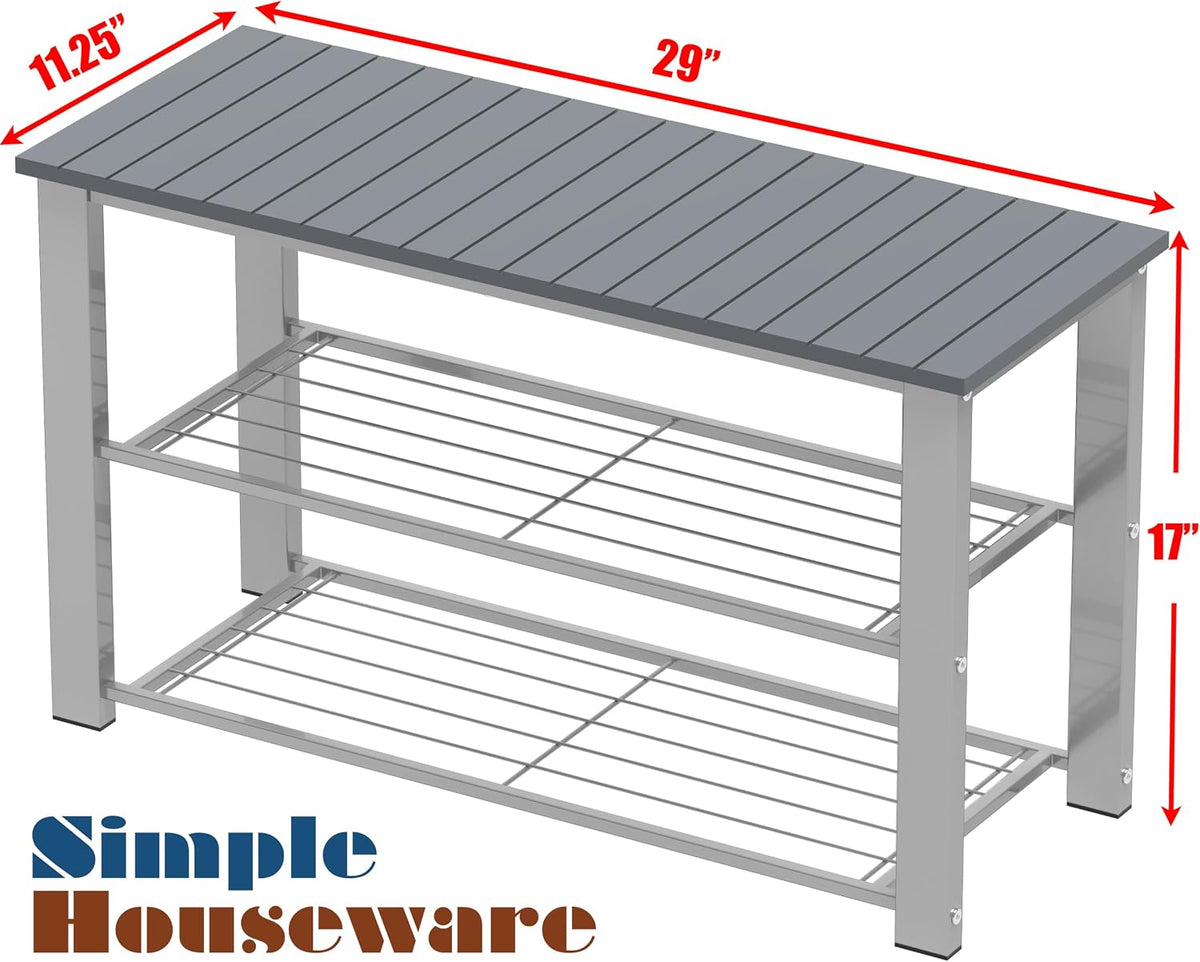 simple houseware wooden top shoe rack bench for, close-up detail