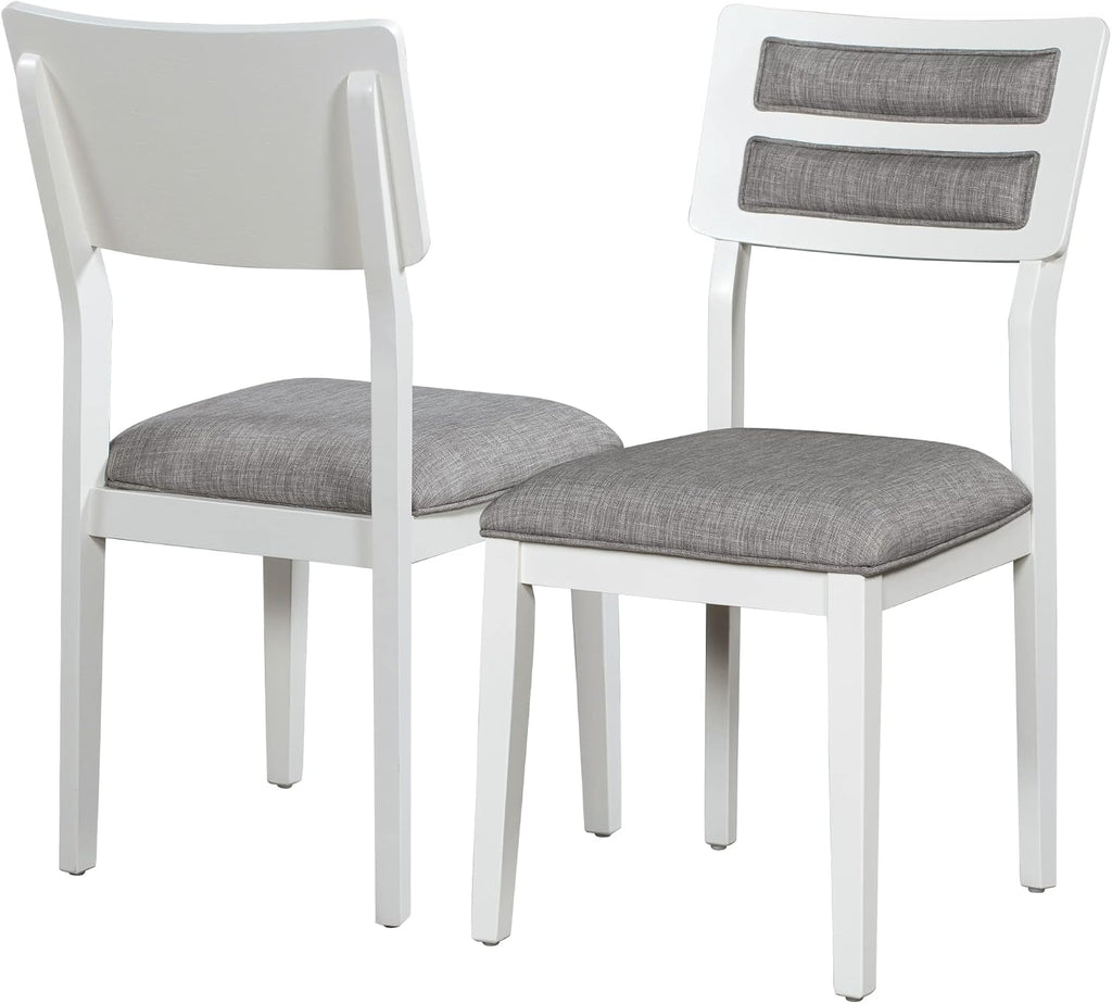 Merax 6-Pieces Solid Wood Dining Table Set for 6, Farmhouse Kitchen Room Table Set with 4 Upholstered Chairs and 1 Bench for Living Room - White+Gray